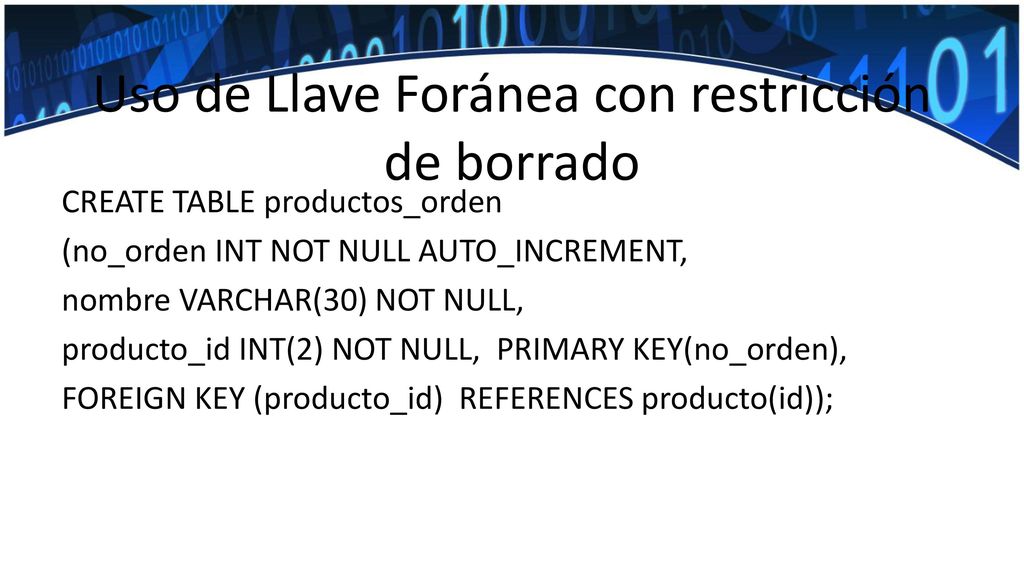 Uso de Llave Foránea con restricción de borrado