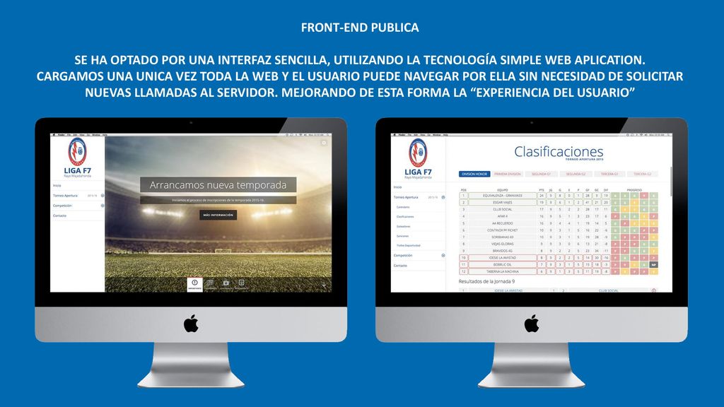 FRONT-END PUBLICA SE HA OPTADO POR UNA INTERFAZ SENCILLA, UTILIZANDO LA TECNOLOGÍA SIMPLE WEB APLICATION.