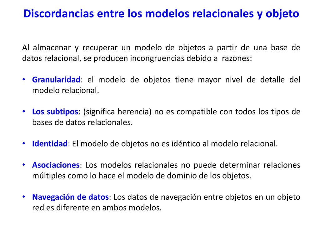 Discordancias entre los modelos relacionales y objeto