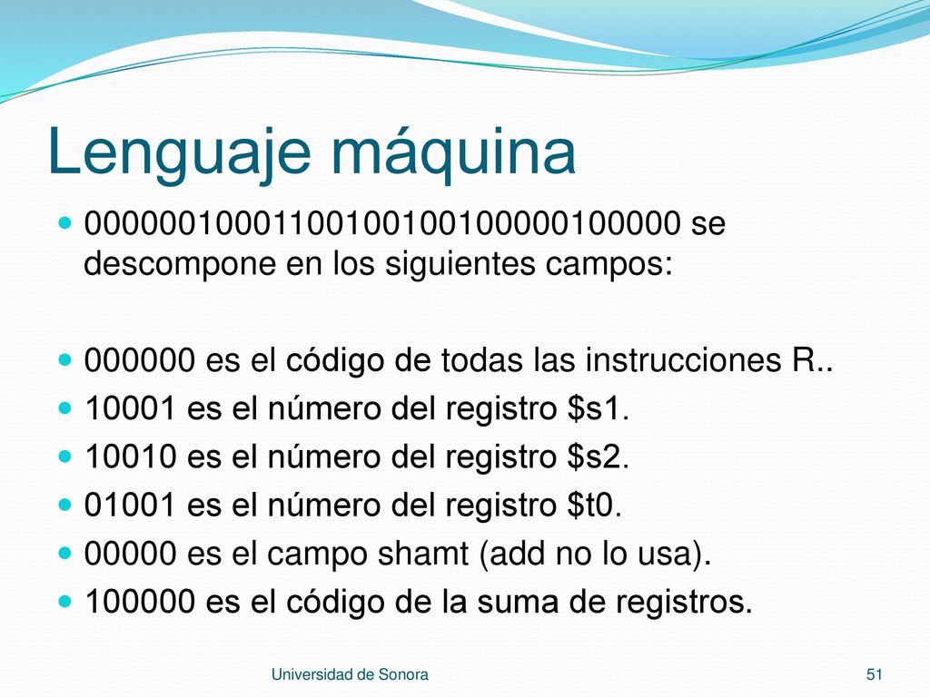 Lenguaje máquina se descompone en los siguientes campos: es el código de todas las instrucciones R..