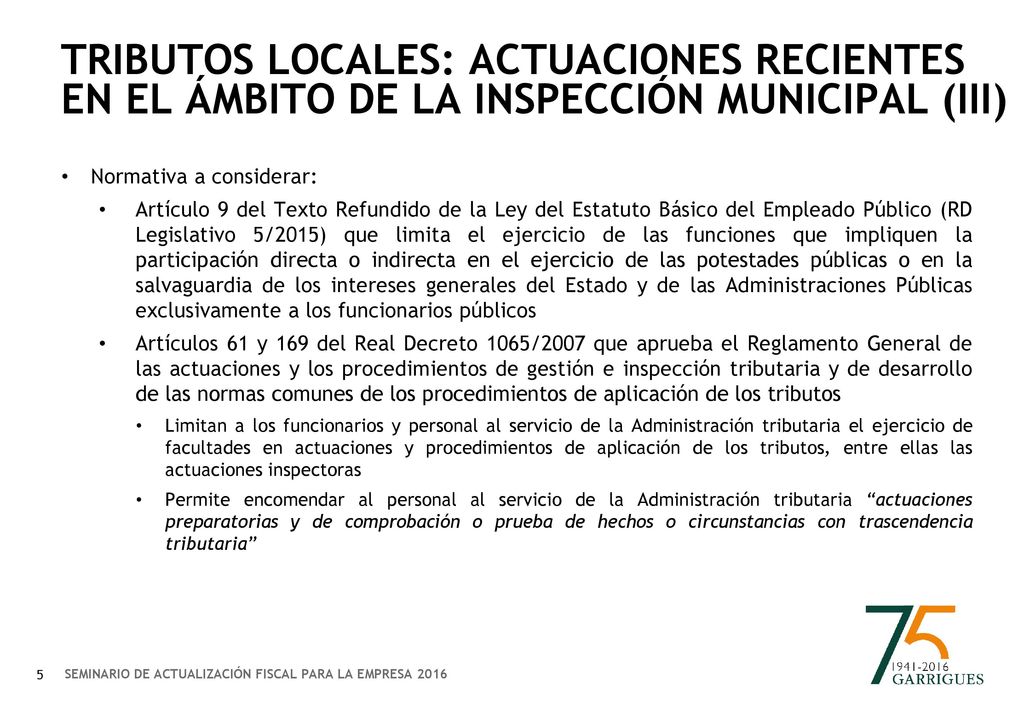 TRIBUTOS LOCALES: ACTUACIONES RECIENTES EN EL ÁMBITO DE LA INSPECCIÓN MUNICIPAL (iii)