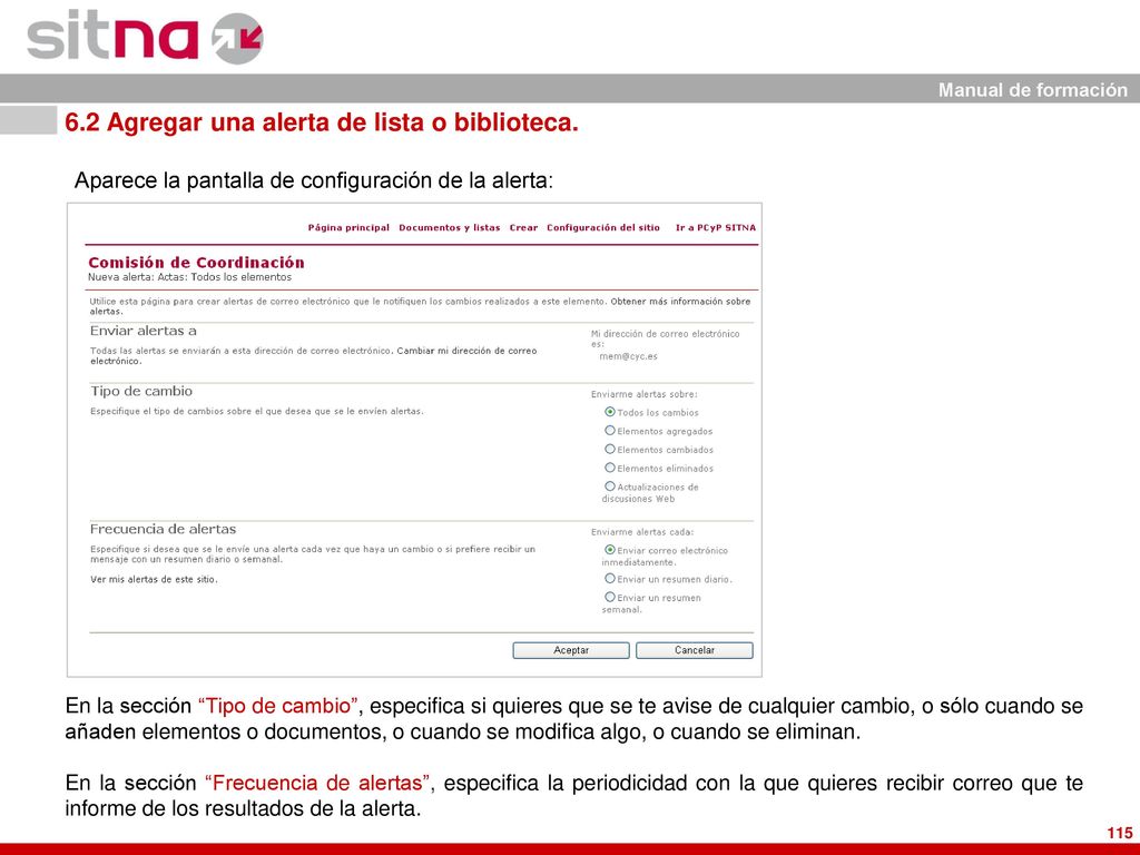 6.2 Agregar una alerta de lista o biblioteca.