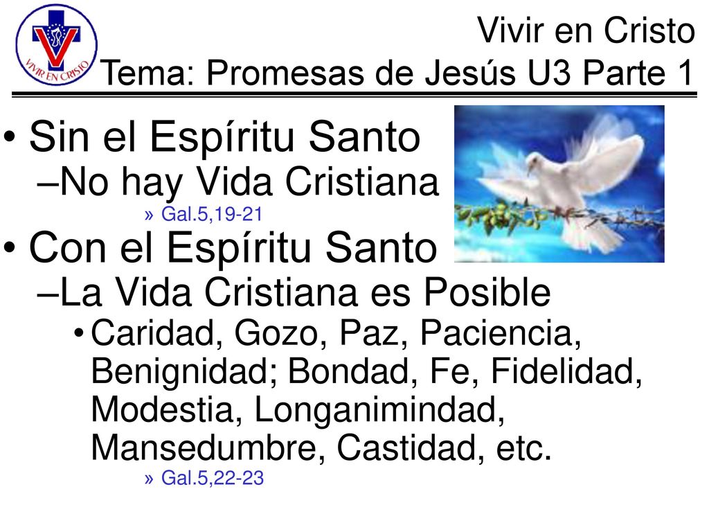 Sin el Espíritu Santo Con el Espíritu Santo No hay Vida Cristiana
