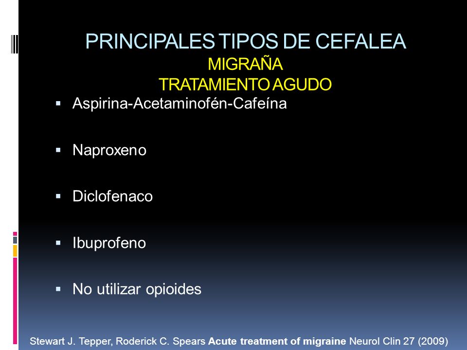 PRINCIPALES TIPOS DE CEFALEA MIGRAÑA TRATAMIENTO AGUDO