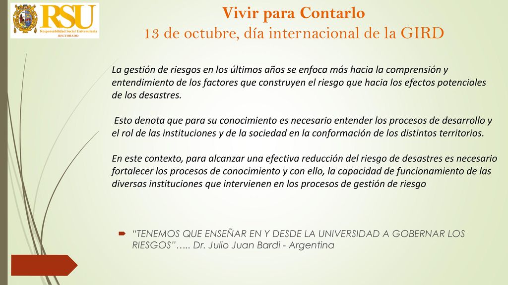 Vivir para Contarlo 13 de octubre, día internacional de la GIRD
