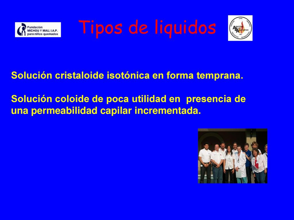 Tipos de liquidos Solución cristaloide isotónica en forma temprana.