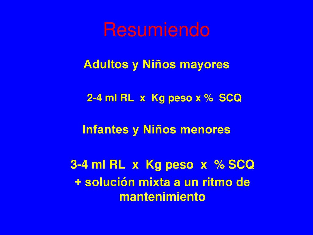 Resumiendo Adultos y Niños mayores Infantes y Niños menores