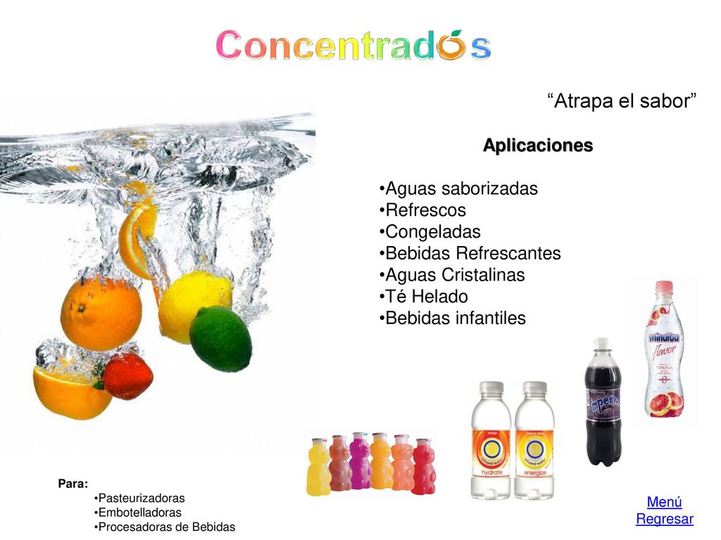 Concentrad s Atrapa el sabor Aplicaciones Aguas saborizadas