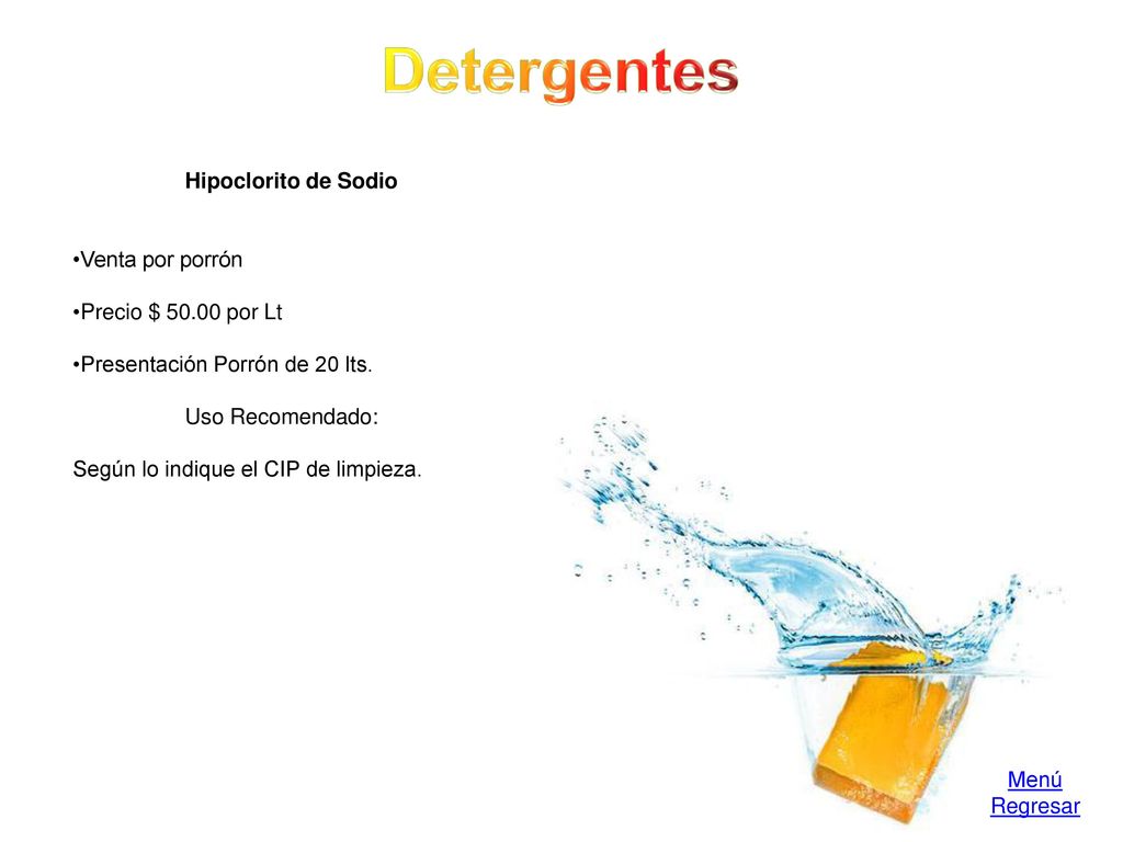 Detergentes Hipoclorito de Sodio Venta por porrón