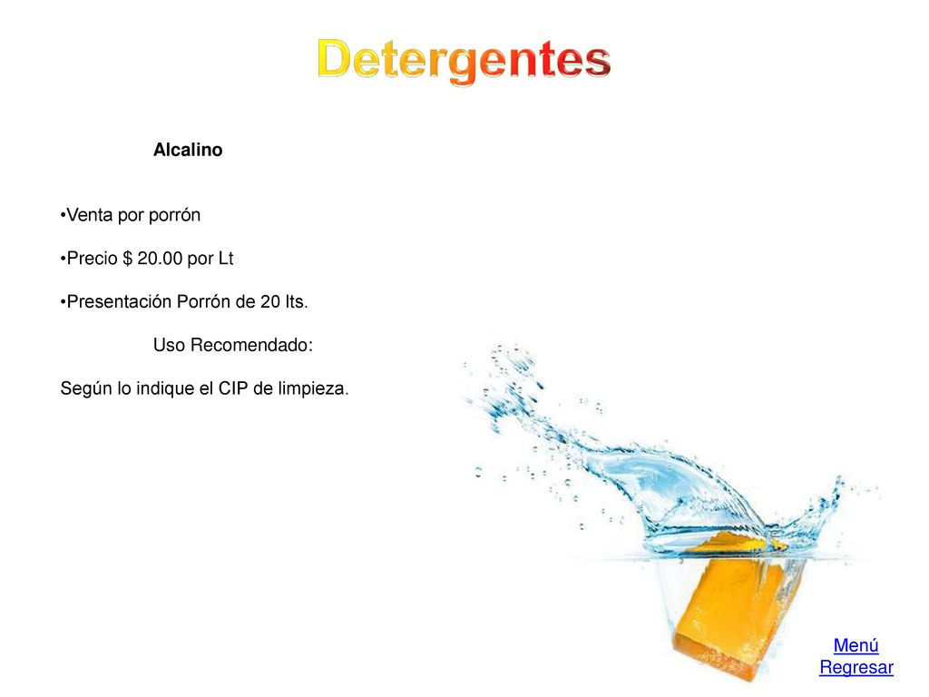 Detergentes Alcalino Venta por porrón Precio $ por Lt