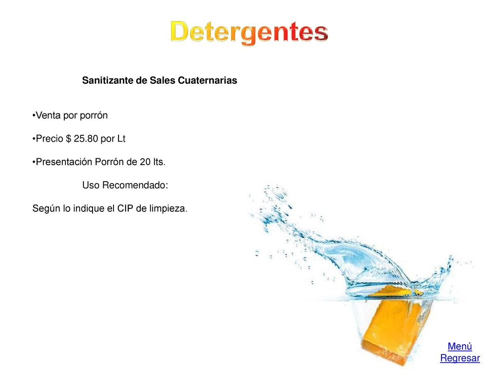 Detergentes Sanitizante de Sales Cuaternarias Venta por porrón