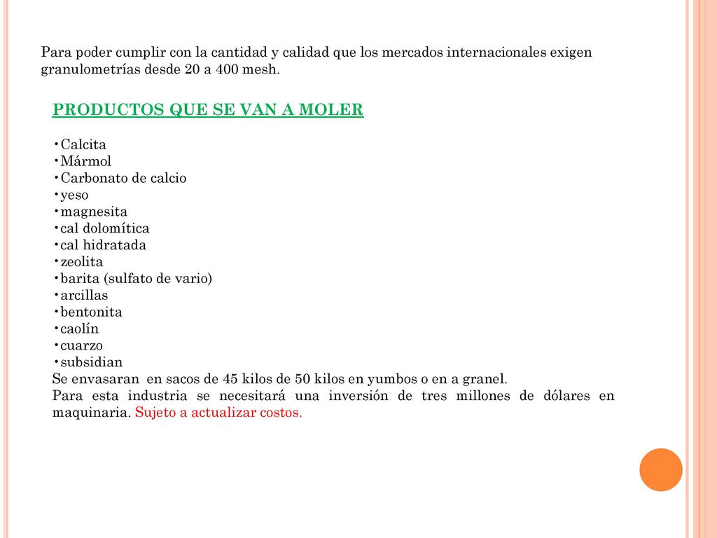 PRODUCTOS QUE SE VAN A MOLER