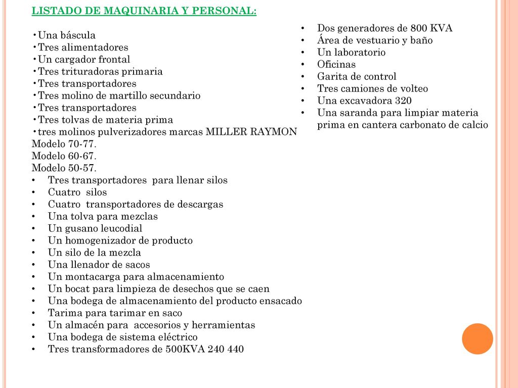 LISTADO DE MAQUINARIA Y PERSONAL: