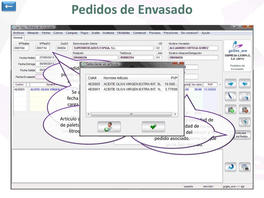 Tenemos la posibilidad de ver los artículos del pedido asociado.