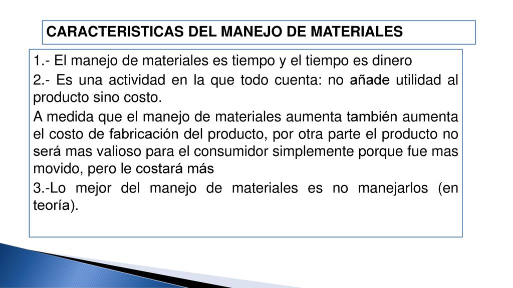 CARACTERISTICAS DEL MANEJO DE MATERIALES