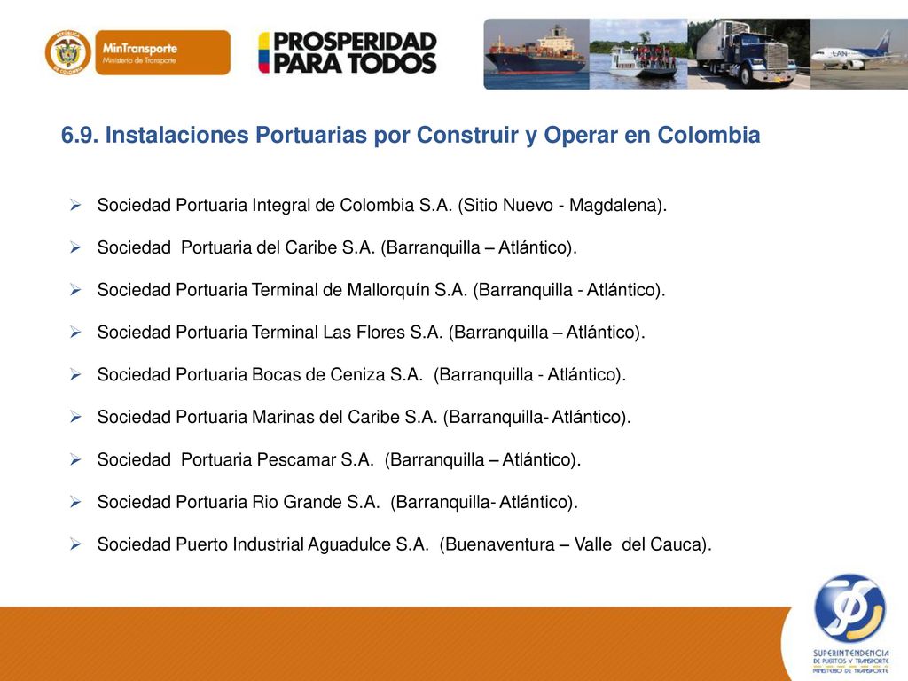 6.9. Instalaciones Portuarias por Construir y Operar en Colombia