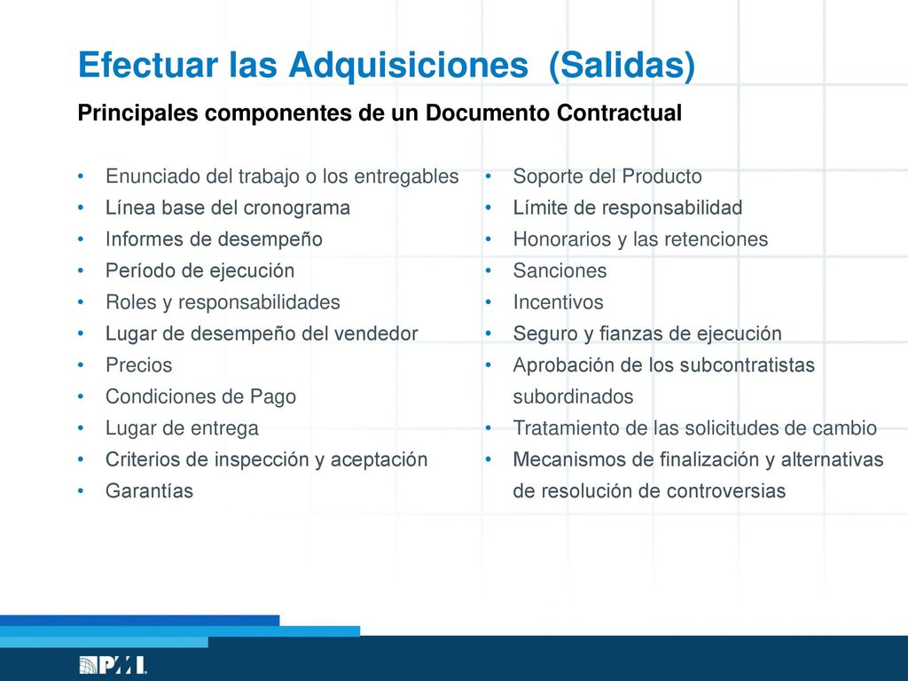 Efectuar las Adquisiciones (Salidas) Principales componentes de un Documento Contractual