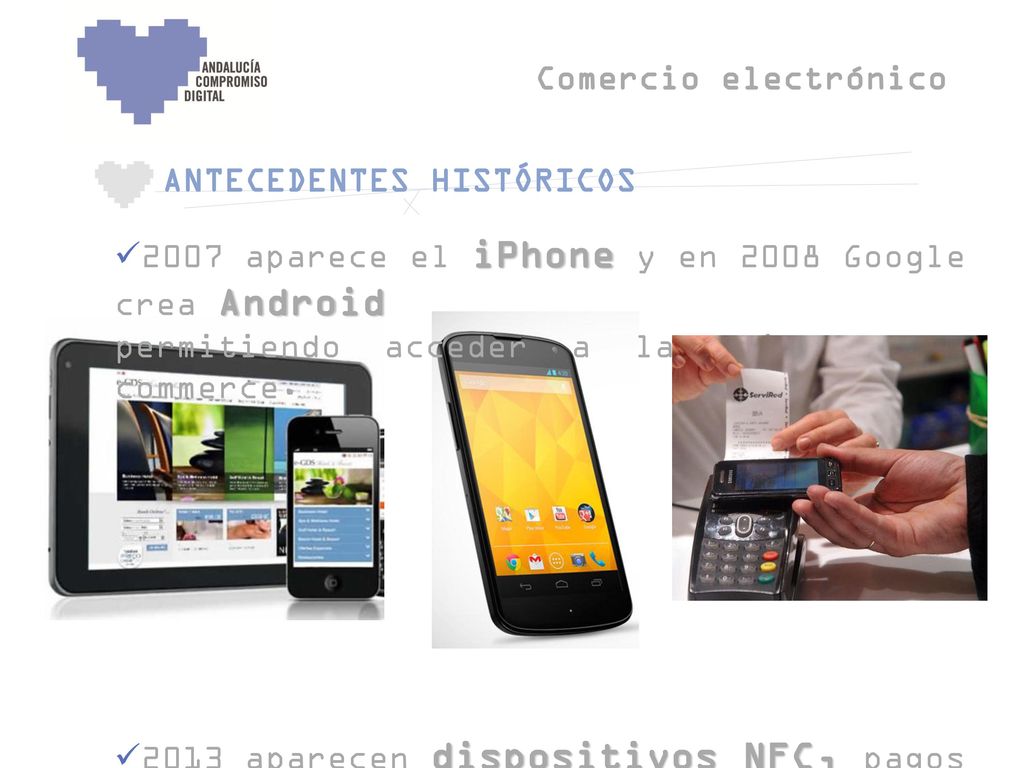 Comercio electrónico ANTECEDENTES HISTÓRICOS aparece el iPhone y en 2008 Google crea Android.