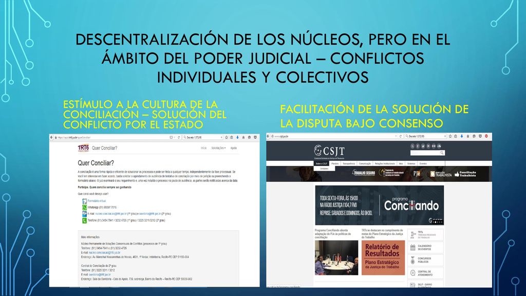 Descentralización de los núcleos, pero en el ámbito del poder judicial – conflictos individuales y colectivos