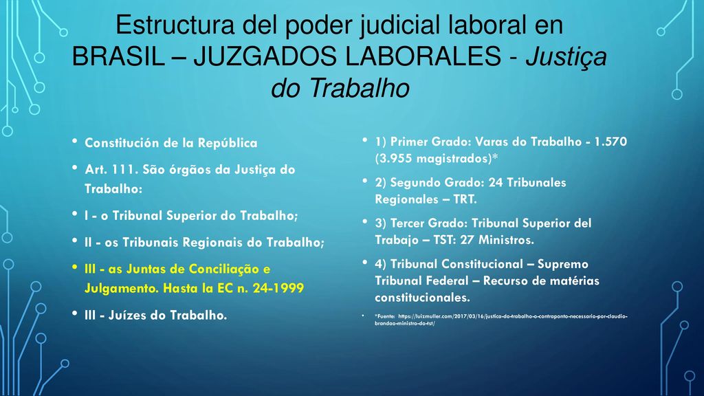 Estructura del poder judicial laboral en BRASIL – JUZGADOS LABORALES - Justiça do Trabalho