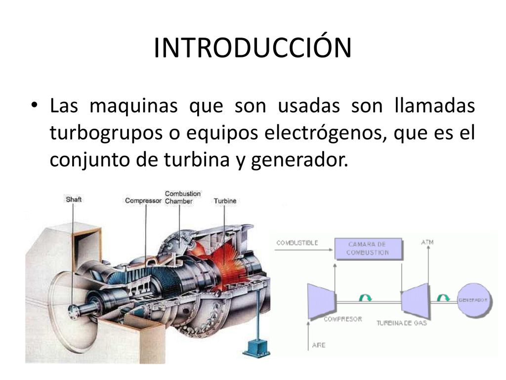 INTRODUCCIÓN Las maquinas que son usadas son llamadas turbogrupos o equipos electrógenos, que es el conjunto de turbina y generador.