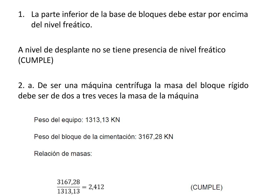 La parte inferior de la base de bloques debe estar por encima del nivel freático.