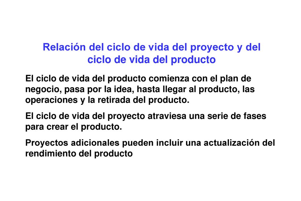 Relación del ciclo de vida del proyecto y del ciclo de vida del producto
