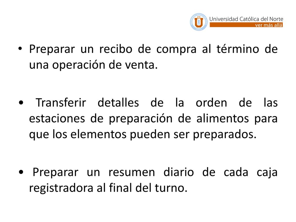 Preparar un recibo de compra al término de una operación de venta.