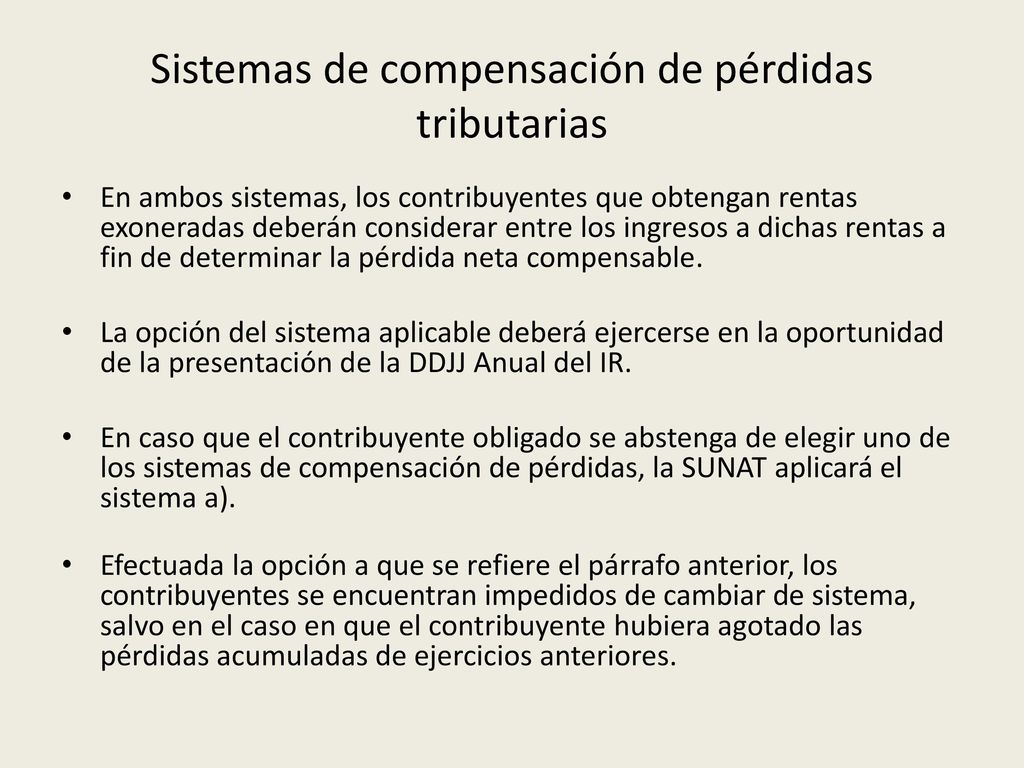 Sistemas de compensación de pérdidas tributarias