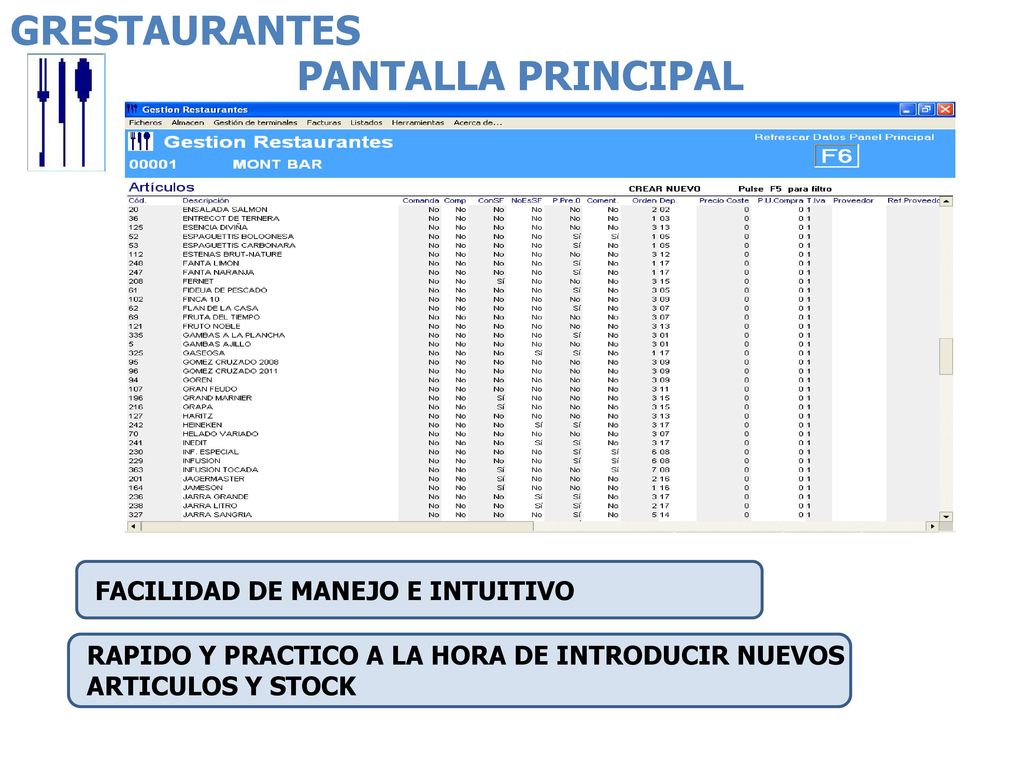 GRESTAURANTES PANTALLA PRINCIPAL FACILIDAD DE MANEJO E INTUITIVO