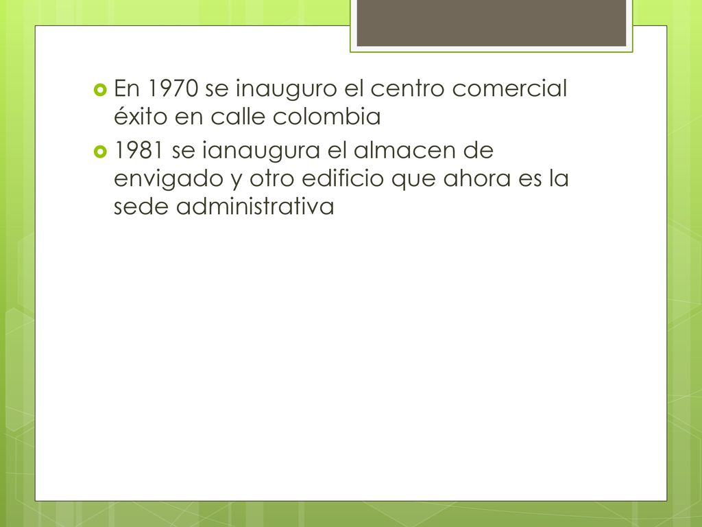 En 1970 se inauguro el centro comercial éxito en calle colombia