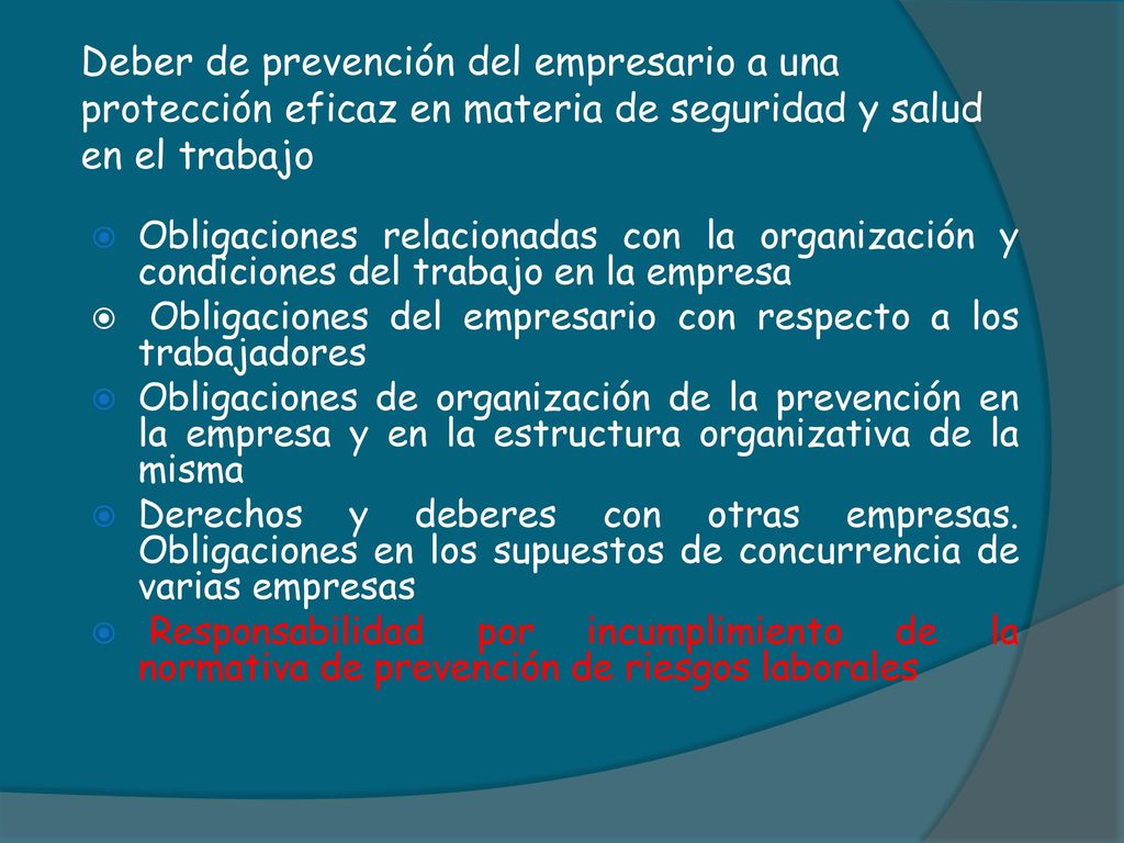 Deber de prevención del empresario a una protección eficaz en materia de seguridad y salud en el trabajo
