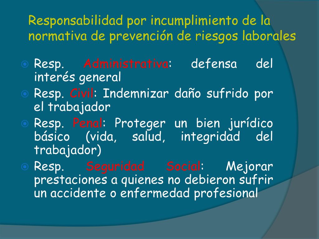 Responsabilidad por incumplimiento de la normativa de prevención de riesgos laborales