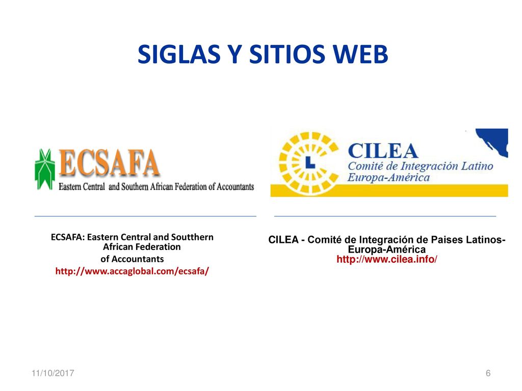 SIGLAS Y SITIOS WEB ECSAFA: Eastern Central and Soutthern African Federation. of Accountants.