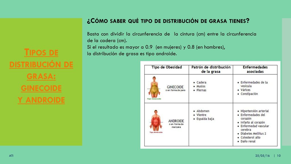 Tipos de distribución de grasa: ginecoide y androide