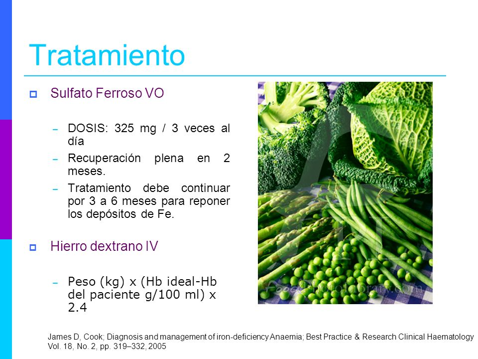 Tratamiento Sulfato Ferroso VO DOSIS: 325 mg / 3 veces al día