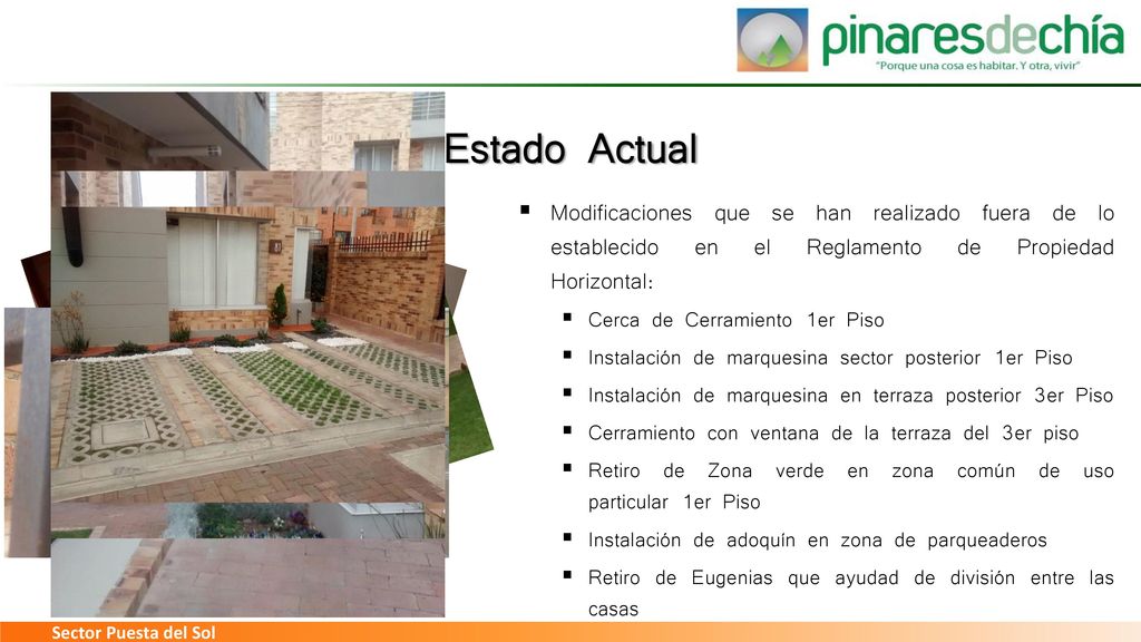 Estado Actual Modificaciones que se han realizado fuera de lo establecido en el Reglamento de Propiedad Horizontal: