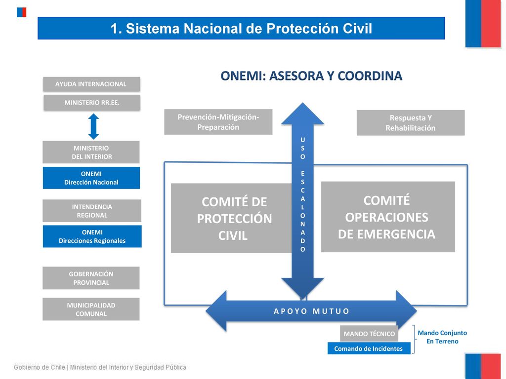 ONEMI: ASESORA Y COORDINA 1. Sistema Nacional de Protección Civil