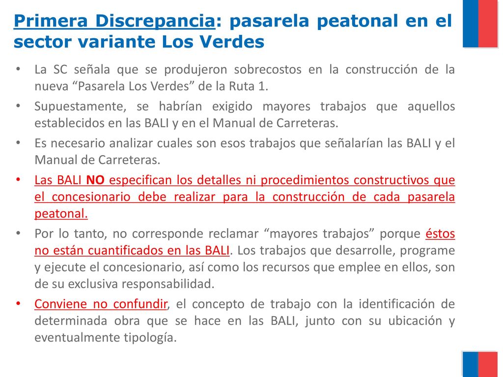 Primera Discrepancia: pasarela peatonal en el sector variante Los Verdes