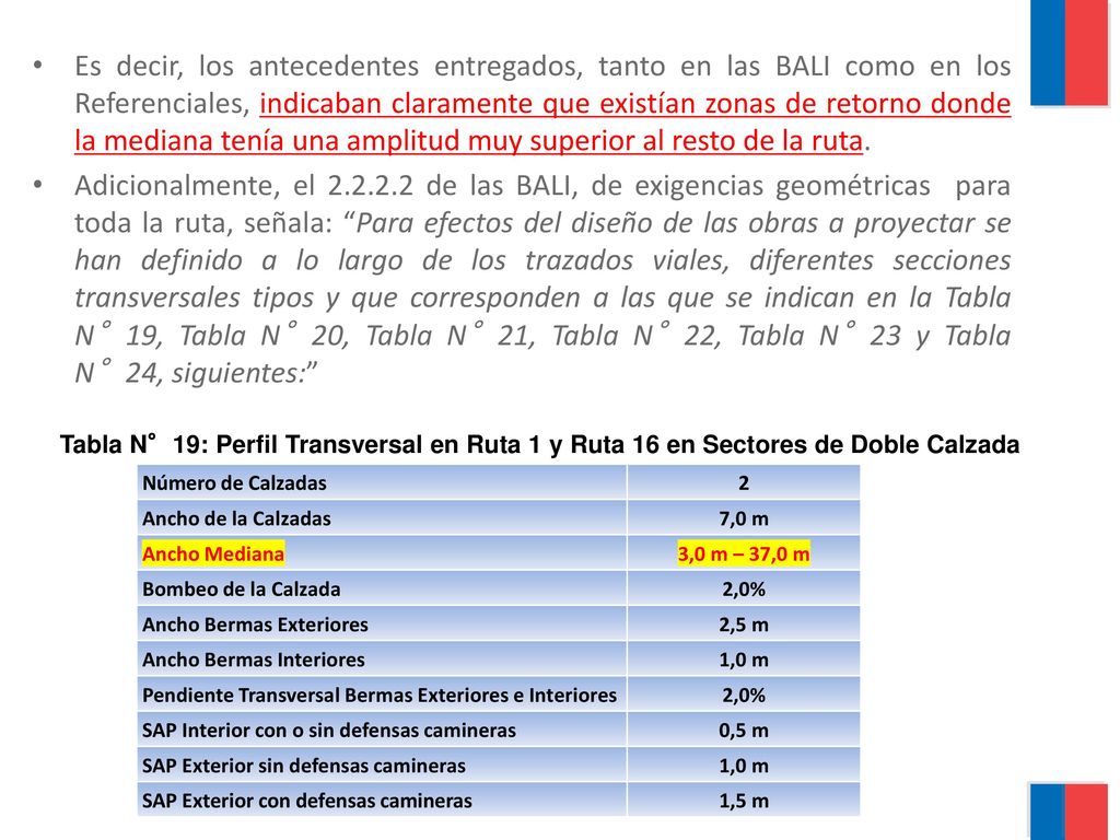 Es decir, los antecedentes entregados, tanto en las BALI como en los Referenciales, indicaban claramente que existían zonas de retorno donde la mediana tenía una amplitud muy superior al resto de la ruta.