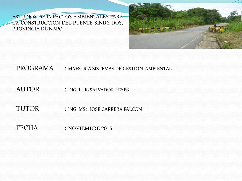 ESTUDIOS DE IMPACTOS AMBIENTALES PARA LA CONSTRUCCION DEL PUENTE SINDY DOS, PROVINCIA DE NAPO