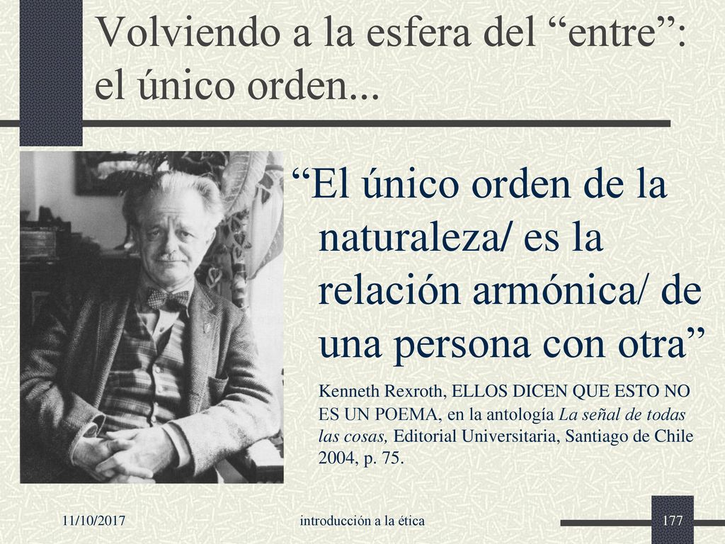 Volviendo a la esfera del entre : el único orden...
