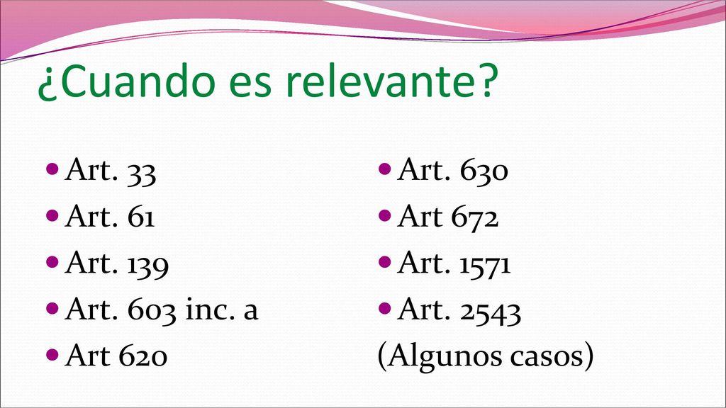 ¿Cuando es relevante Art. 33 Art. 61 Art. 139 Art. 603 inc. a Art 620