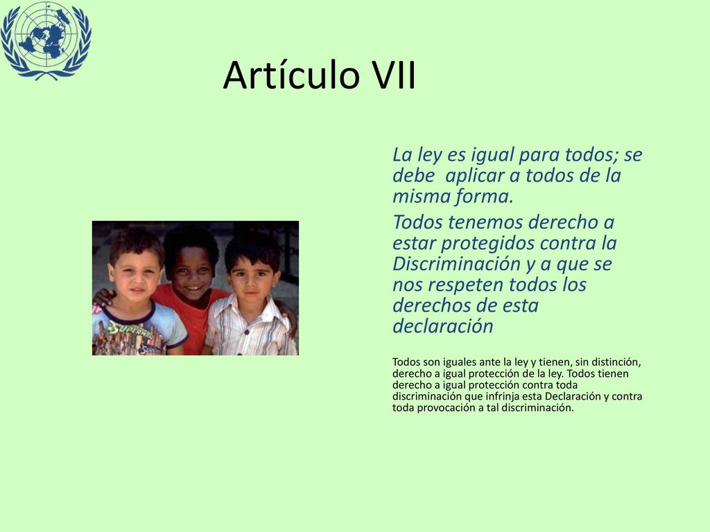 Artículo VII La ley es igual para todos; se debe aplicar a todos de la misma forma.