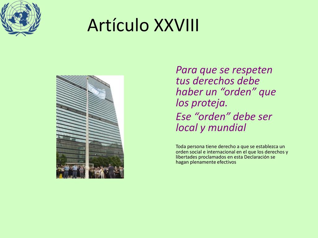 Artículo XXVIII Ese orden debe ser local y mundial