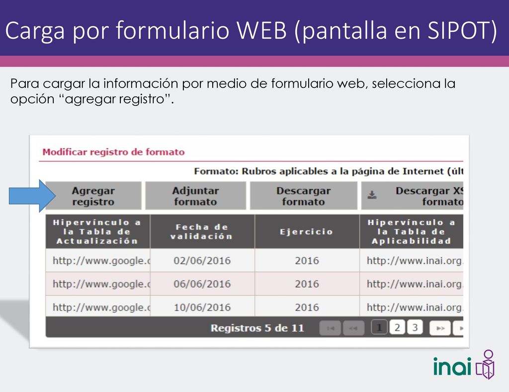 Carga por formulario WEB (pantalla en SIPOT)