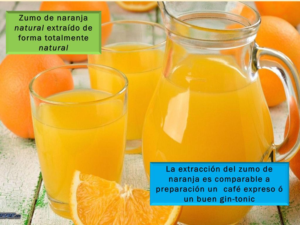 Zumo de naranja natural extraído de forma totalmente natural