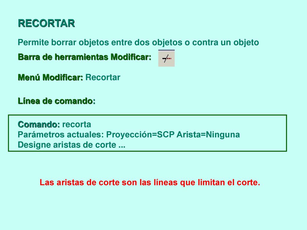 Las aristas de corte son las líneas que limitan el corte.