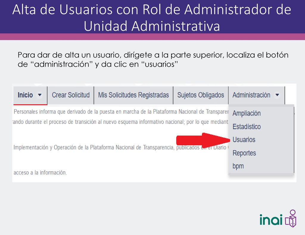 Alta de Usuarios con Rol de Administrador de Unidad Administrativa