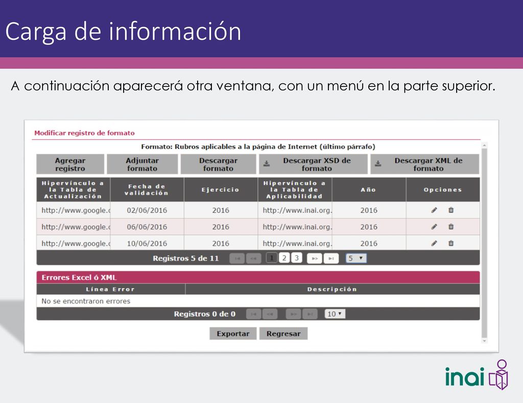 Carga de información A continuación aparecerá otra ventana, con un menú en la parte superior.